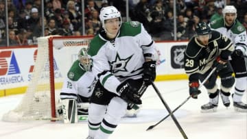 Apr 24, 2016; Saint Paul, MN, USA; Dallas Stars defenseman John Klingberg (3) chases a loose puck during the second period against the Minnesota Wild in game six of the first round of the 2016 Stanley Cup Playoffs at Xcel Energy Center. Mandatory Credit: Marilyn Indahl-USA TODAY Sports