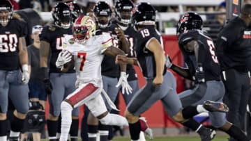 Apr 23, 2022; Birmingham, AL, USA; Birmingham Stallions wide receiver Victor Bolden Jr (7) runs against the Houston Gamblers during the fist half at Protective Stadium. Mandatory Credit: Vasha Hunt-USA TODAY Sports