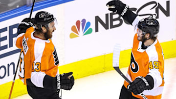 Kevin Hayes and Joel Farabee, Philadelphia Flyers (Photo by Elsa/Getty Images)