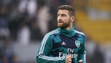 GUIMARAES, PORTUGAL - NOVEMBER 06: Shkodran Mustafi of Arsenal FC looks on prior to the UEFA Europa League group F match between Vitoria Guimaraes and Arsenal FC at Estadio Dom Afonso Henriques on November 06, 2019 in Guimaraes, Portugal. (Photo by Quality Sport Images/Getty Images)
