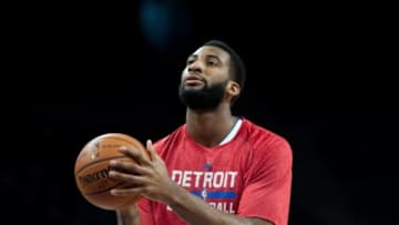 Jan 9, 2015; Auburn Hills, MI, USA; Detroit Pistons center Andre Drummond (0) before the game against the Atlanta Hawks at The Palace of Auburn Hills. Mandatory Credit: Tim Fuller-USA TODAY Sports