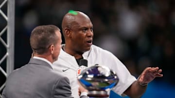 Dec 30, 2021; Atlanta, GA, USA; Michigan State Spartans head coach Mel Tucker is interviewed after defeating the Pittsburgh Panthers during the 2021 Peach Bowl at Mercedes-Benz Stadium. Mandatory Credit: Dale Zanine-USA TODAY Sports