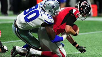 ATLANTA, GA - NOVEMBER 12: DeMarcus Lawrence #90 of the Dallas Cowboys sacks Matt Ryan #2 of the Atlanta Falcons during the first half at Mercedes-Benz Stadium on November 12, 2017 in Atlanta, Georgia. (Photo by Scott Cunningham/Getty Images)