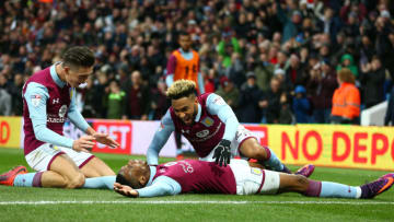 BIRMINGHAM, ENGLAND - NOVEMBER 26: Jack Grealish and Jordan Amavi congratulate Jonathan Kodija of Aston Villa after her s red their sides second goal of the game during the Sky Bet Championship match between Aston Villa and Cardiff City at Villa Park on November 26, 2016 in Birmingham, England. (Photo by Dave Thompson/Getty Images)