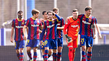 Players of FC Barcelona B celebrating. (Photo by Pedro Salado/Quality Sport Images/Getty Images)