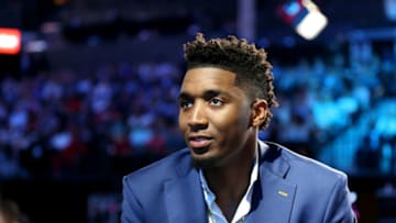 BROOKLYN, NY - JUNE 21: Donovan Mitchell looks on at the 2018 NBA Draft on June 21, 2018 at Barclays Center during the 2018 NBA Draft in Brooklyn, New York. NOTE TO USER: User expressly acknowledges and agrees that, by downloading and or using this photograph, User is consenting to the terms and conditions of the Getty Images License Agreement. Mandatory Copyright Notice: Copyright 2018 NBAE (Photo by Chris Marion/NBAE via Getty Images)