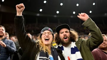 LONDON, ENGLAND - FEBRUARY 02: Fans show their support during the Premier League match between Tottenham Hotspur and Manchester City at Tottenham Hotspur Stadium on February 02, 2020 in London, United Kingdom. (Photo by Justin Setterfield/Getty Images)