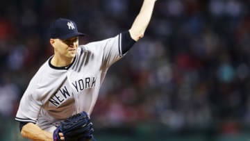 BOSTON, MA - SEPTEMBER 28: J.A. Happ #34 of the New York Yankees pitches against the Boston Red Sox during the first inning at Fenway Park on September 28, 2018 in Boston, Massachusetts. (Photo by Maddie Meyer/Getty Images)