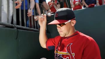 Mar 9, 2015; Jupiter, FL, USA; St. Louis Cardinals second baseman Jacob Wilson (87) signs autographs before a spring training baseball game against the Boston Red Sox at Roger Dean Stadium. Mandatory Credit: Steve Mitchell-USA TODAY Sports