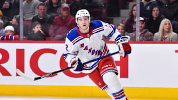MONTREAL, QC - FEBRUARY 27: Julien Gauthier #12 of the New York Rangers skates against the Montreal Canadiens during the first period at the Bell Centre on February 27, 2020 in Montreal, Canada. The New York Rangers defeated the Montreal Canadiens 5-2. (Photo by Minas Panagiotakis/Getty Images)