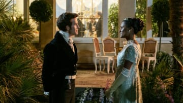 Bridgerton. (L to R) Jonathan Bailey as Anthony Bridgerton, Simone Ashley as Kate Sharma in episode 201 of Bridgerton. Cr. Liam Daniel/Netflix © 2021