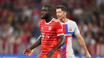 Bayern Munich defender Dayot Upamecano in action against Barcelona. (Photo by Markus Gilliar - GES Sportfoto/Getty Images)