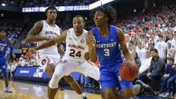 AUBURN, AL - FEBRUARY 01: Tyrese Maxey #3 of the Kentucky Wildcats drives to the basket against Anfernee McLemore #24 of the Auburn Tigers during the second half of the game at Auburn Arena on February 1, 2020 in Auburn, Alabama. (Photo by Todd Kirkland/Getty Images)