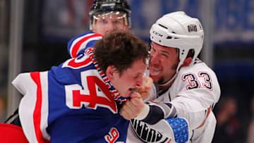 Derek Boogaard #94 of the New York Rangers (Photo by Paul Bereswill/Getty Images)