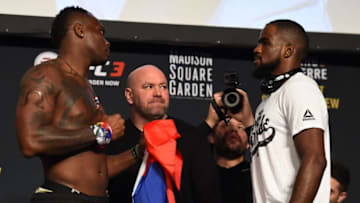 NEW YORK, NY - NOVEMBER 03: (L-R) Ovince Saint Preux and Corey Anderson face off during the UFC 217 weigh-in inside Madison Square Garden on November 3, 2017 in New York City. (Photo by Josh Hedges/Zuffa LLC/Zuffa LLC via Getty Images)