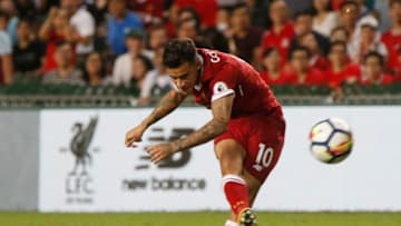 HONG KONG - JULY 22: Philippe Coutinho of Liverpool FC in action during Premier League Asia Trophy final match between Leicester City FC and Liverpool FC on July 22, 2017 in Hong Kong, Hong Kong. (Photo by On Man Kevin Lee/Getty Images)