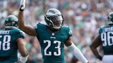 Sep 11, 2016; Philadelphia, PA, USA; Philadelphia Eagles defensive back Rodney McLeod (23) reacts to a stop against the Cleveland Browns during the second quarter at Lincoln Financial Field. The Philadelphia Eagles won 29-10. Mandatory Credit: Bill Streicher-USA TODAY Sports