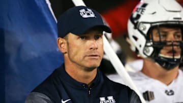 MADISON, WI - SEPTEMBER 01: Head coach Matt Wells of the Utah State Aggies prepares to enter the field before the game against the Wisconsin Badgers at Camp Randall Stadium on September 1, 2017 in Madison, Wisconsin. (Photo by Dylan Buell/Getty Images)