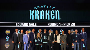 NASHVILLE, TENNESSEE - JUNE 28: Eduard Sale is selected by the Seattle Kraken with the 20th overall pick during round one of the 2023 Upper Deck NHL Draft at Bridgestone Arena on June 28, 2023 in Nashville, Tennessee. (Photo by Bruce Bennett/Getty Images)