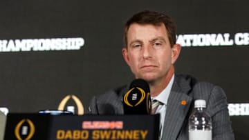 TAMPA, FL - JANUARY 10: Head Coach Dabo Swinney of the Clemson Tigers answer questions from the media during the College Football Playoff Champions News Conference after winning the College Football Playoff National Championship Game at the Tampa Convention Center on January 10, 2017 in Tampa, Florida. (Photo by Don Juan Moore/Getty Images)