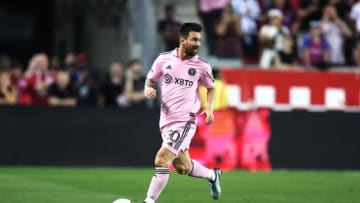HARRISON, NEW JERSEY - AUGUST 26: Inter Miami forward Lionel Messi #10 in action against the New York Red Bulls during their match at Red Bull Arena on August 26, 2023 in Harrison, New Jersey. (Photo by Al Bello/Getty Images)