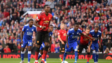 MANCHESTER, ENGLAND - AUGUST 10: Paul Pogba of Manchester United scores his team's first goal from the penalty spot during the Premier League match between Manchester United and Leicester City at Old Trafford on August 10, 2018 in Manchester, United Kingdom. (Photo by Laurence Griffiths/Getty Images)