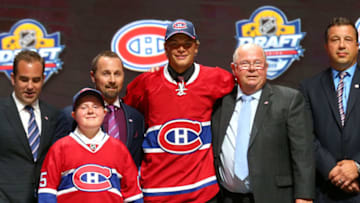 SUNRISE, FL - JUNE 26: Noah Juulsen poses after being selected 26th overall by the Montreal Canadiens in the first round of the 2015 NHL Draft at BB&T Center on June 26, 2015 in Sunrise, Florida. (Photo by Bruce Bennett/Getty Images)
