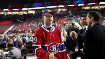 VANCOUVER, BRITISH COLUMBIA - JUNE 22: Gianni Fairbrother reacts after being selected 77th overall by the Montreal Canadiens during the 2019 NHL Draft at Rogers Arena on June 22, 2019 in Vancouver, Canada. (Photo by Bruce Bennett/Getty Images)