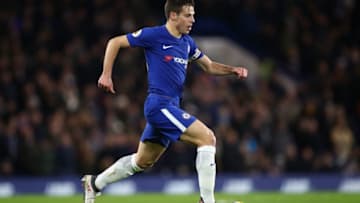 LONDON, ENGLAND - FEBRUARY 12: Cesar Azpilicueta of Chelsea in action during the Premier League match between Chelsea and West Bromwich Albion at Stamford Bridge on February 12, 2018 in London, England. (Photo by Julian Finney/Getty Images)