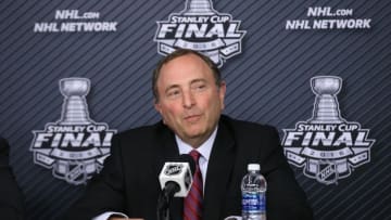 May 30, 2016; Pittsburgh, PA, USA; NHL commissioner Gary Bettman speaks at a press conference before game one of the 2016 Stanley Cup Final between the Pittsburgh Penguins and the San Jose Sharks at Consol Energy Center. Mandatory Credit: Charles LeClaire-USA TODAY Sports
