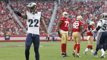 Jan 3, 2016; Santa Clara, CA, USA; St. Louis Rams cornerback Trumaine Johnson (22) reacts after a play against the San Francisco 49ers in the second quarter at Levi