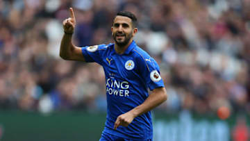 STRATFORD, ENGLAND - MARCH 18: Riyad Mahrez of Leicester City celebrates during the Premier League match between West Ham United and Leicester City at London Stadium on March 18, 2017 in Stratford, England. (Photo by Catherine Ivill - AMA/Getty Images)