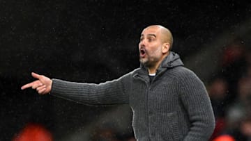 SWANSEA, WALES - MARCH 16: Josep Guardiola, Manager of Manchester City reacts during the FA Cup Quarter Final match between Swansea City and Manchester City at Liberty Stadium on March 16, 2019 in Swansea, United Kingdom. (Photo by Harry Trump/Getty Images)