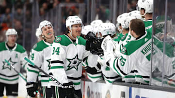 ANAHEIM, CALIFORNIA - JANUARY 09: Denis Gurianov #34 of the Dallas Stars is congratulated at the bench after scoring a goal during the first period of a game against the Anaheim Ducks at Honda Center on January 09, 2020 in Anaheim, California. (Photo by Sean M. Haffey/Getty Images)