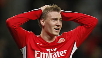 Arsenal's Nicklas Bendtner reacts after missing three chances to score. (Photo by Sean Dempsey - PA Images/PA Images via Getty Images)
