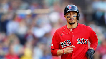 BOSTON, MASSACHUSETTS - SEPTEMBER 29: Mookie Betts #50 of the Boston Red Sox looks on during the third inning against the Baltimore Orioles at Fenway Park on September 29, 2019 in Boston, Massachusetts. (Photo by Maddie Meyer/Getty Images)