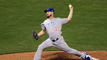 Oct 11, 2016; San Francisco, CA, USA; Chicago Cubs relief pitcher Travis Wood (37) delivers a pitch during the sixth inning of game four of the 2016 NLDS playoff baseball game against the San Francisco Giants at AT&T Park. Mandatory Credit: Kelley L Cox-USA TODAY Sports