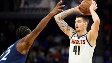 MINNEAPOLIS, MN - NOVEMBER 21: Juan Hernangomez #41 of the Denver Nuggets has the ball against the Minnesota Timberwolves. (Photo by Hannah Foslien/Getty Images)