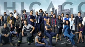 CHICAGO FRANCHISE -- Season: 2015 -- Pictured: (l-r) "Chicago P.D." top row; Marina Squerciati as Officer Kim Burgess, Brian Geraghty as Officer Sean Roman, Jesse Lee Soffer as Detective Jay Halstead, LaRoyce Hawkins as Detective Kevin Atwater, Elias Koteas as Detective Alvin Olinsky, Amy Morton as Desk Sgt. Trudy Platt, Patrick John Flueger as Officer Adam Ruzek bottom row; Jon Seda as Detective Antonio Dawson, Jason Beghe as Sergeant Hank Voight, Sophia Bush as Detective Erin Lindsay; "Chicago Fire", Yuri Sardarov as Brian ?"Otis"? Zvonecek, Jesse Spencer as Matthew Casey, Taylor Kinney as Kelly Severide, Eamonn Walker as Chief Wallace Boden, Dora Madison Burge as Jessica ?Chill? Clinton, Monica Raymund as Gabriela Dawson, Kara Killmer as Sylvie Brett, Joe Minoso as Joe Cruz, Christian Stolte as Randy ?Mouch? McHolland, David Eigenberg as Christopher Herrmann; "Chicago Med" top row: S. Epatha Merkerson as Sharon Goodwin, Nick Gehlfuss as Dr. Will Halstead, Brian Tee as Ethan, Torrey DeVitto as Dr. Lily Manning, Oliver Platt as Dr. Daniel Charles, Colin Donnell as Connor Bradhaw; seated: Yaya DaCosta as Nurse April Sexton, Rachel DiPillo as Dr. Sarah Reese (Photo by: Mark Seliger/NBC)