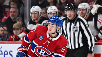 MONTREAL, CANADA - SEPTEMBER 25: Sean Farrell #57 of the Montreal Canadiens skates during the second period against the New Jersey Devils at the Bell Centre on September 25, 2023 in Montreal, Quebec, Canada. The New Jersey Devils defeated the Montreal Canadiens 4-2. (Photo by Minas Panagiotakis/Getty Images)