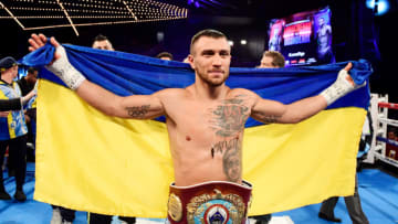 NEW YORK, NY - DECEMBER 09: Vasiliy Lomachenko celebrates his Junior Lightweight bout victory over Guillermo Rigondeaux at Madison Square Garden on December 9, 2017 in New York City. (Photo by Steven Ryan/Getty Images)