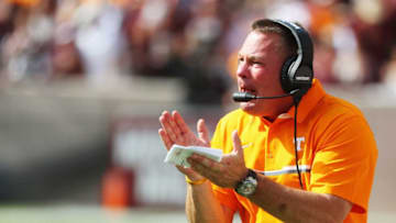 COLLEGE STATION, TX - OCTOBER 08: Head coach of the Tennessee Volunteers Butch Jones watches a play in the first half of their game against the Texas A