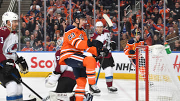 EDMONTON, AB - NOVEMBER 14: Ryan Nugent-Hopkins #93 of the Edmonton Oilers celebrates after scoring a goal during the game against the Colorado Avalanche on November 14, 2019, at Rogers Place in Edmonton, Alberta, Canada. (Photo by Andy Devlin/NHLI via Getty Images)