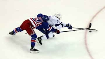 NEW YORK, NEW YORK - JUNE 09: Anthony Cirelli #71 of the Tampa Bay Lightning skates against Tyler Motte #64 of the New York Rangers during the first period in Game Five of the Eastern Conference Final of the 2022 Stanley Cup Playoffs at Madison Square Garden on June 09, 2022 in New York City. (Photo by Al Bello/Getty Images)