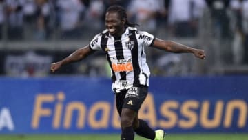 Colombian Yimmi Chara of Brazil's Atletico Mineiro celebrates his goal against Argentina's Colon during a 2019 Copa Sudamericana football match at the Mineirao Stadium, in Belo Horizonte, Brazil, on September 26, 2019. (Photo by Douglas Magno / AFP) (Photo credit should read DOUGLAS MAGNO/AFP via Getty Images)