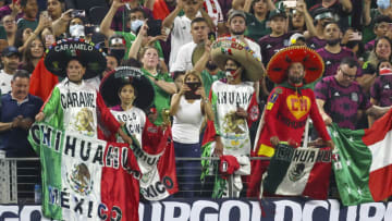 Jul 10, 2021; Arlington, Texas, USA; Mexico fans before the game against the Trinidad and Tobago in a CONCACAF Gold Cup group stage soccer match at AT&T Stadium. Mandatory Credit: Kevin Jairaj-USA TODAY Sports
