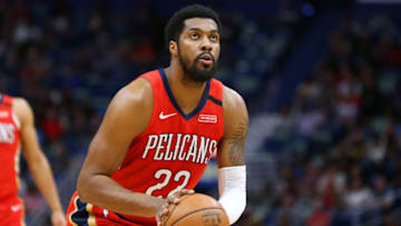 NEW ORLEANS, LOUISIANA - JANUARY 18: Derrick Favors #22 of the New Orleans Pelicans shoots against the LA Clippers during a game at the Smoothie King Center on January 18, 2020 in New Orleans, Louisiana. NOTE TO USER: User expressly acknowledges and agrees that, by downloading and or using this Photograph, user is consenting to the terms and conditions of the Getty Images License Agreement. (Photo by Jonathan Bachman/Getty Images)