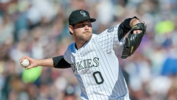 12 APRIL 2015: Colorado Rockies pitcher Adam Ottavino during a regular season Major League Baseball game between the Chicago Cubs and the Colorado Rockies at Coors Field in Denver, Colorado. *****For Editorial Use Only***** (Photo by Dustin Bradford/Icon Sportswire/Corbis via Getty Images)