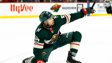 ST. PAUL, MN - DECEMBER 02: Minnesota Wild defenseman Matt Dumba (24) celebrates after scoring the game winning goal in overtime during the Central Division game between the St. Louis Blues and the Minnesota Wild on December 2, 2017 at Xcel Energy Center in St. Paul, Minnesota. The Wild defeated the Blues 2-1 in overtime. (Photo by David Berding/Icon Sportswire via Getty Images)