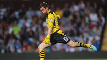 BIRMINGHAM, ENGLAND - AUGUST 28: Aston Villa goalkeeper Jed Steer in action during the Capital One Cup second round match between Aston Villa and Rotherham at Villa Park on August 28, 2013 in Birmingham, England. (Photo by Stu Forster/Getty Images)